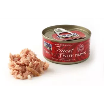 Comida húmeda para gatos FISH4DOGS Filete de atún con gamba 70 g – comida húmeda en lata, 83% humedad, 14% proteína, sin gluten ni soja