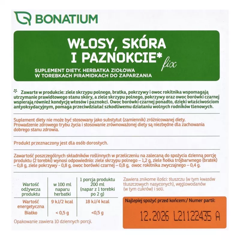 Infusión de hierbas Bonatium para cabello, piel y uñas Fix 20 unidades