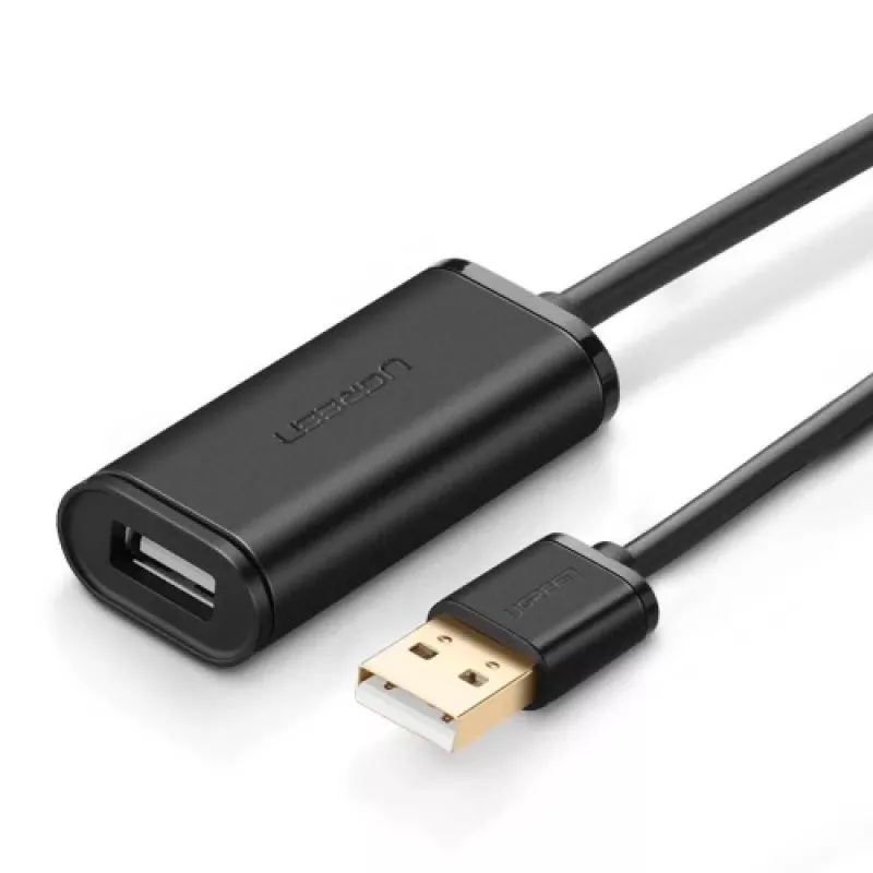Cable de extensión USB-A con amplificador, UGREEN US121, 10 m, negro, conector macho A a conector hembra A