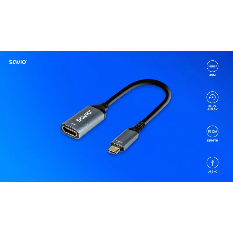 Savio Adaptador USB-C (M) HDMI (H), 4K, 60Hz, Aluminio, AK-78