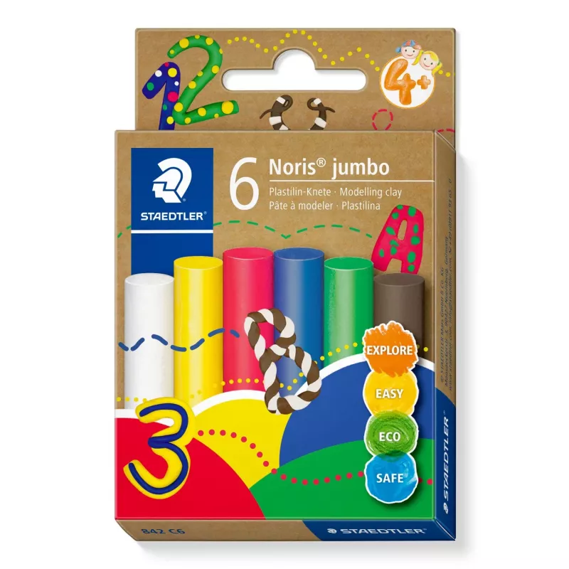 Staedtler Noris Jumbo 842 C6 arcilla de modelar, 6 barritas de 16,6 g, colores surtidos
