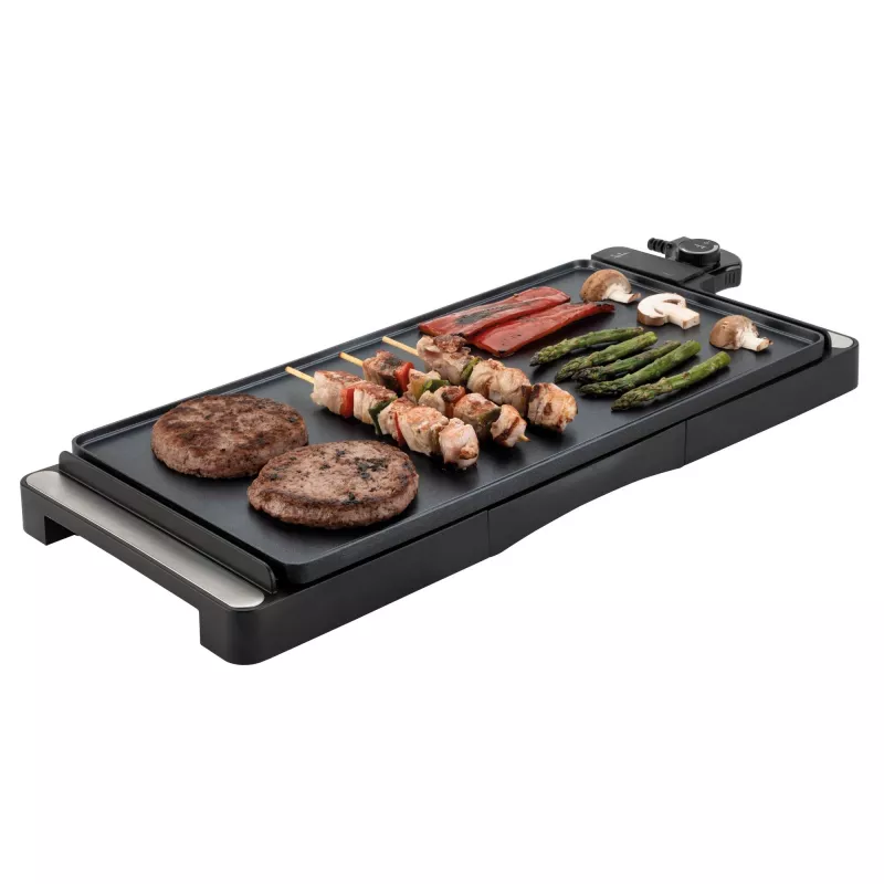 Parrilla de contacto Jata JEGR1245 — 2200 W, control giratorio, rectangular 655×255 mm, negro/plata