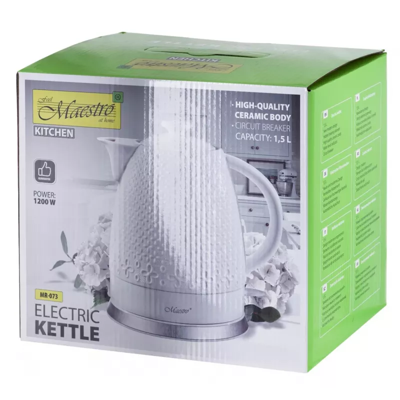 Hervidor eléctrico Maestro MR-073 1,5 l 1500 W blanco, control por palanca, indicador de nivel de agua