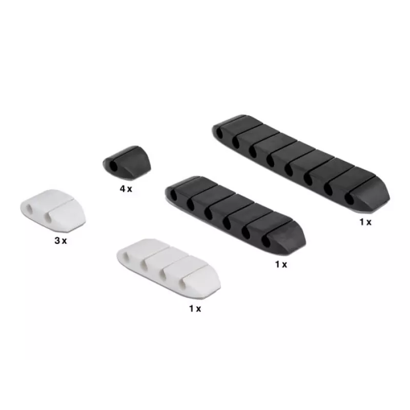 Sujetacables DeLOCK trapezoidal autoadhesivo set combinado 10 uds. negro blanco