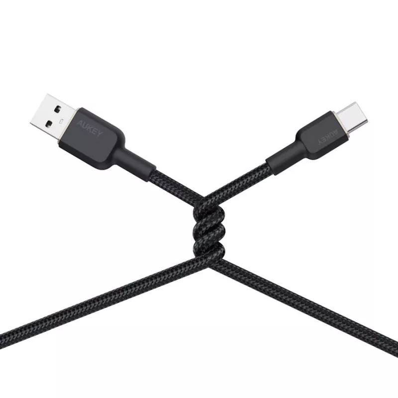 Cable USB-A a USB-C Aukey CB-NAC1, 1 m, nailon trenzado, USB PD 60 W, USB 2.0