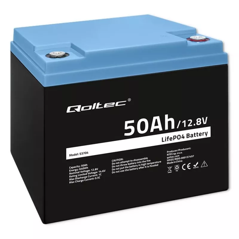 Batería LiFePO4 QOLTEC 12,8 V 50 Ah (modelo 53704) para backup y almacenamiento de energía