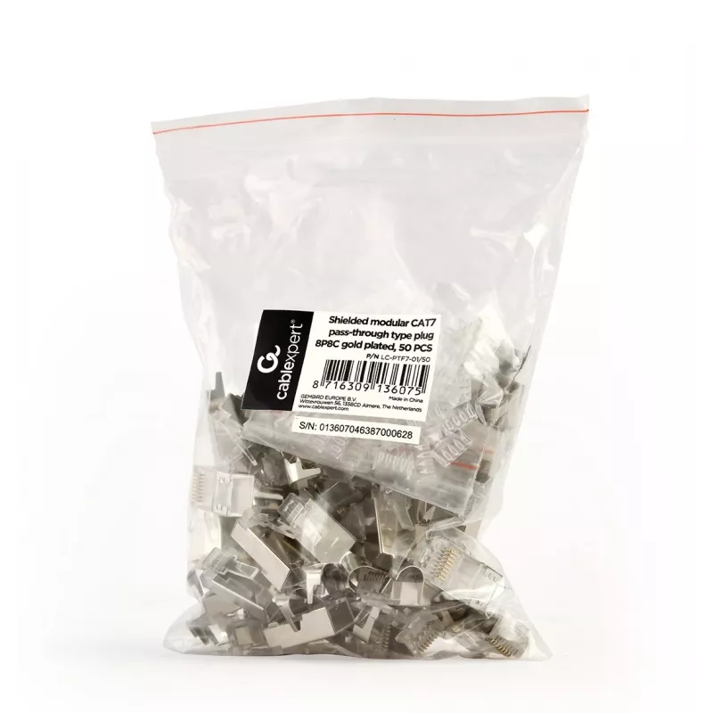 Conector macho RJ45 GEMBIRD CAT7 8P8C dorado 15µm FTP/SFTP pack de 50
