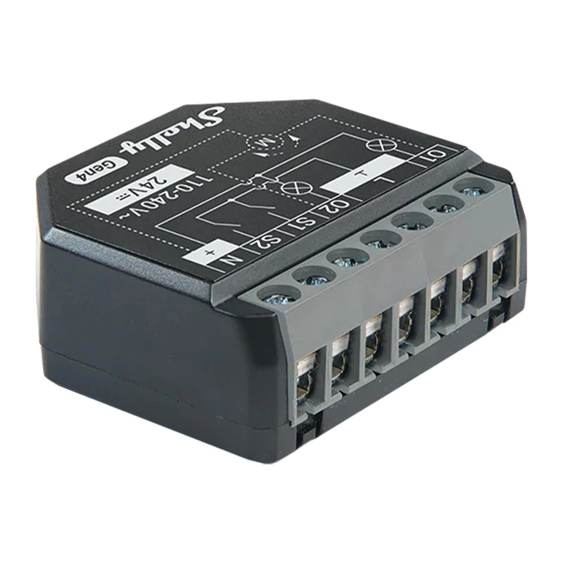 Shelly 2PM Gen4 actuador de persianas/toldos 2 canales, AC 110–240V, Wi‑Fi 2,4 GHz, 1,4 W, 8000 KB Flash
