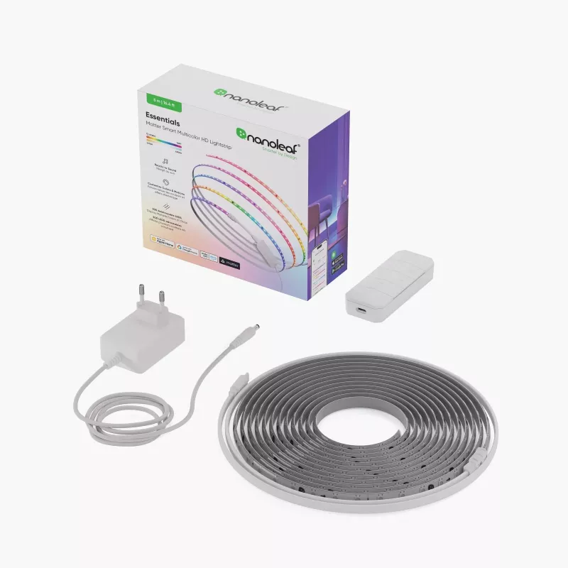 Nanoleaf Essentials NF085K02-5ALS Matter tira de luz HD inteligente multicolor, kit de inicio, 5 m, 300 LED, más de 16 millones de colores, 550 lm, 18 W, 2700-6500 K, Wi-Fi/Bluetooth