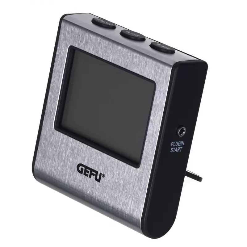 Termómetro alimentario GEFU sonda digital 0–250 °C, acero inoxidable, sensor de 16 cm