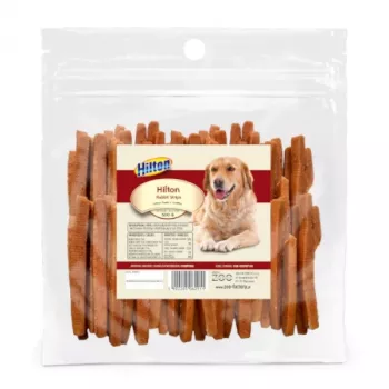 Hilton Tiras de conejo snack para perros 500 g — premios dietéticos de carne de conejo, bolsa de 500 g, 30 % proteína, 3 % grasa