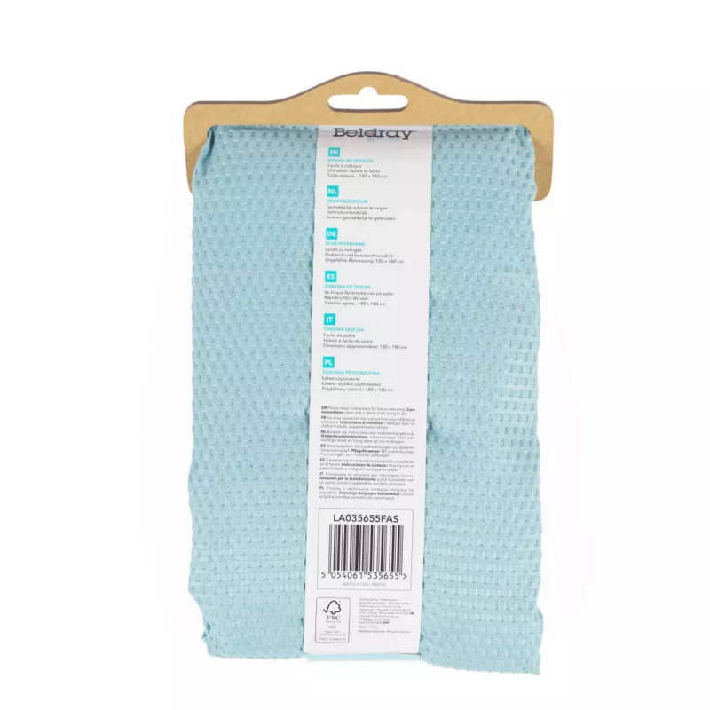 Cortina de ducha Beldray LA035655FAS diseño waffle azul, cortina de ducha de tela 180x180 cm