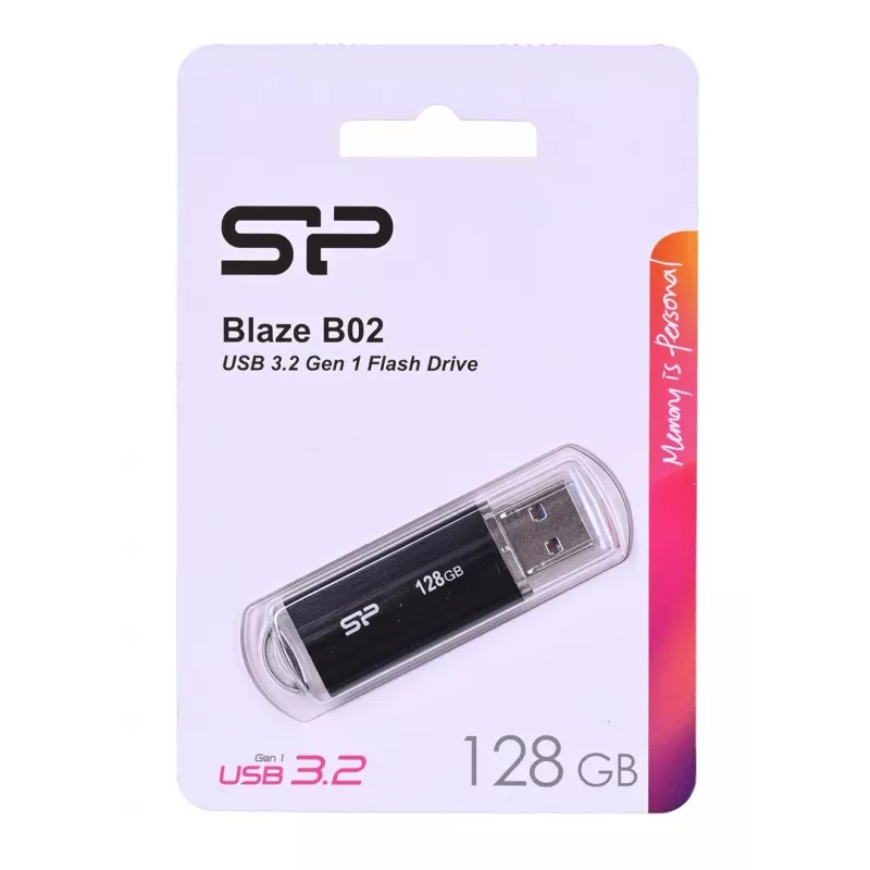 Memoria USB Silicon Power 128 GB USB Type-A 3.2 Gen 1 Blaze B02, tapa de plástico, llavero, negro