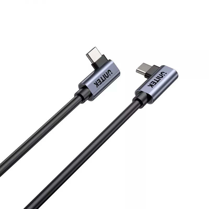 Cable USB-C Unitek C14147ABK01-1M, 1 m, conectores acodados 90°, USB PD 3.0 100W, datos 480 Mbit/s, negro