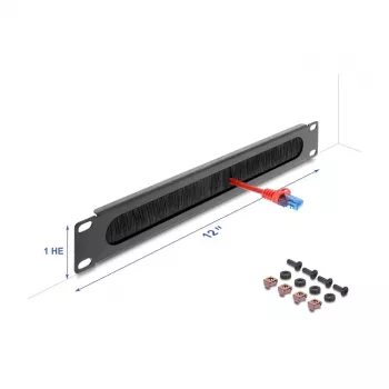 Cepillo pasacables 12 inch 1HE DELOCK carcasa de metal gris oscuro para gestión de cables de rack