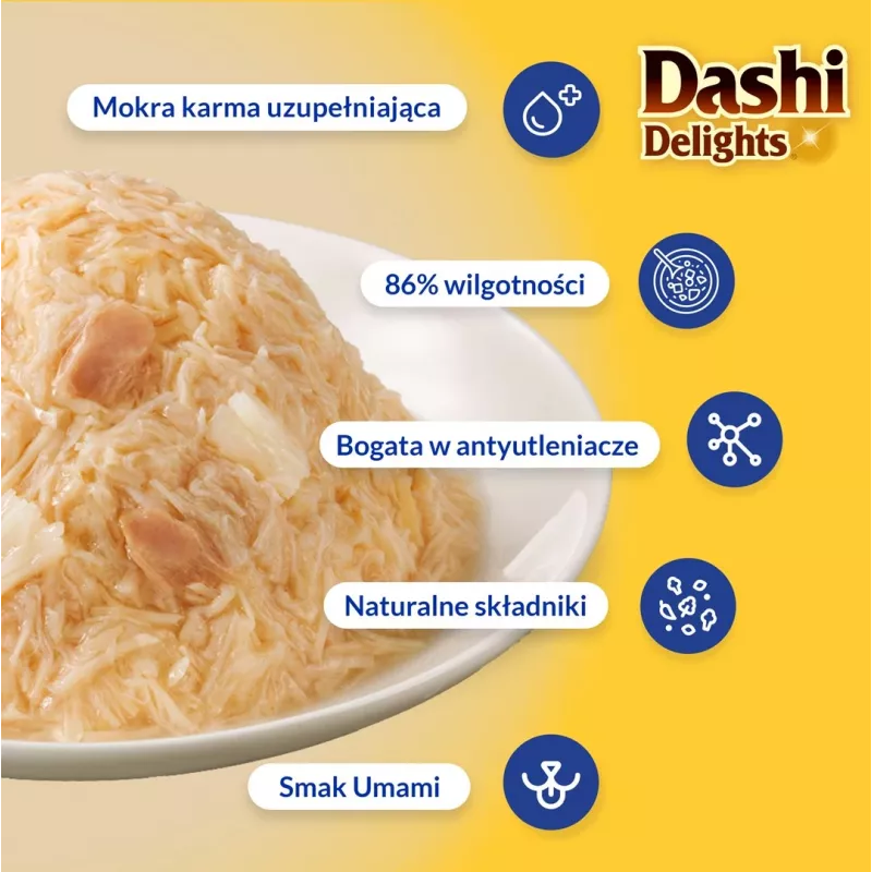 Snacks húmedos para gatos INABA Dashi Delights Delicate Flakes pollo con atún sobre de 40 g