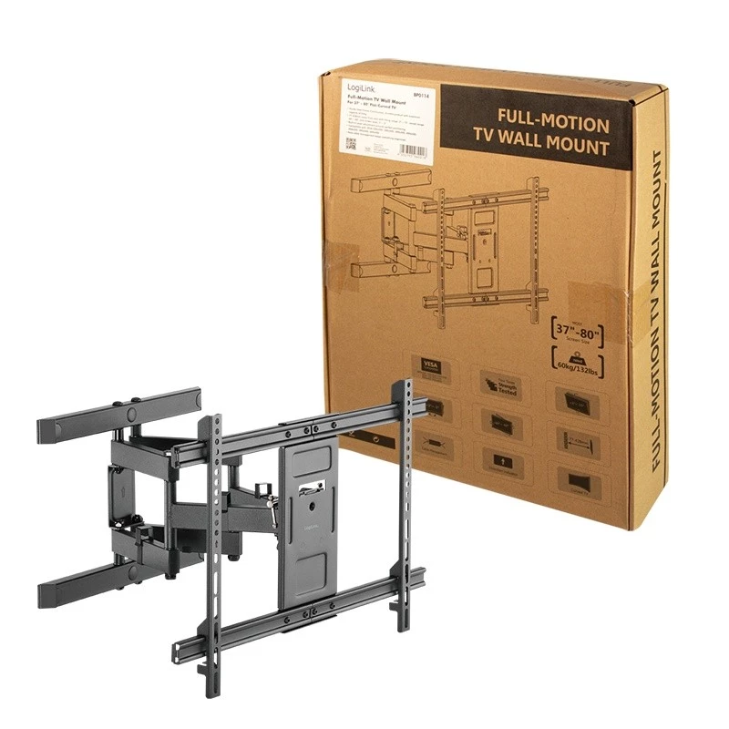 LogiLink BP0114 soporte de pared para TV de movimiento completo (inclinable/giratorio), 37–80 pulgadas (94–203 cm), VESA hasta 600x400, negro