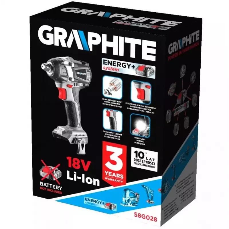 Llave de impacto sin escobillas Graphite Energy+ 18V. Li-Ion. sin batería