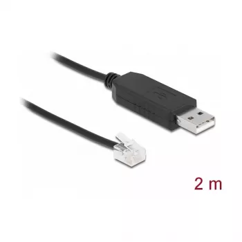 Cable adaptador DeLOCK USB Type-A a serie RS-232 RJ12 protección ESD 2 m negro