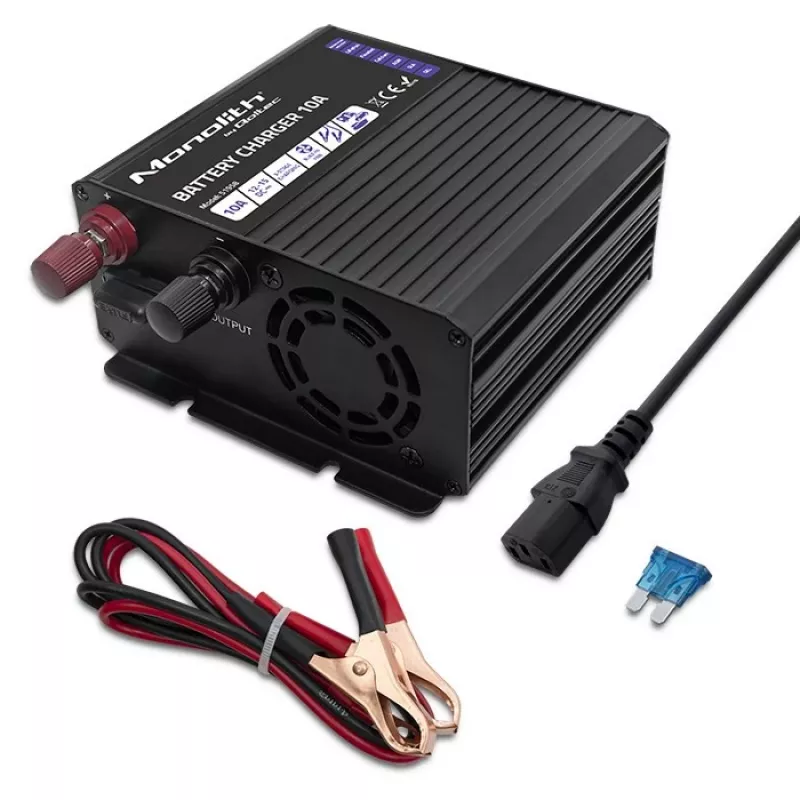 Cargador de baterías Qoltec Smart Monolith para baterías LiFePO4 AGM GEL SLA | 10A | 12V