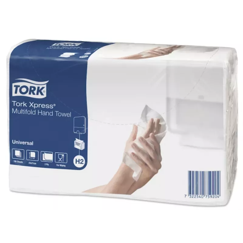 Papel de toallas plegadas Tork Xpress Multifold Universal H2, 2 capas, 23,4 x 21,3 cm (20 uds.)