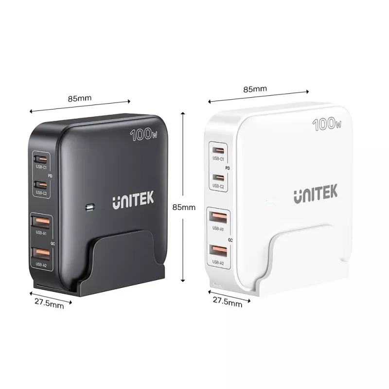Cargador de escritorio Unitek P1229ABK01-EU 100 W con 2× USB-A y 2× USB-C