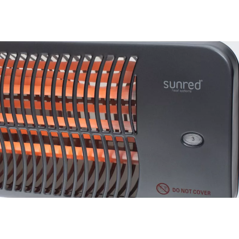 Calefactor eléctrico de cuarzo SUNRED LUG-2000W — 2000 W, elemento de vidrio de cuarzo, para exterior, montaje en pared, IP24, negro