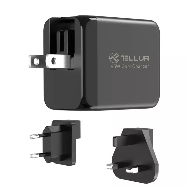 Cargador de pared Tellur TLL151451 65W, 3 puertos (2x USB-C, 1x USB-A)