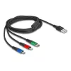 DeLOCK 90156 Cable de carga USB 3 en 1, Type-A a Lightning / Micro USB / USB Type-C, 2 m, multicolor
