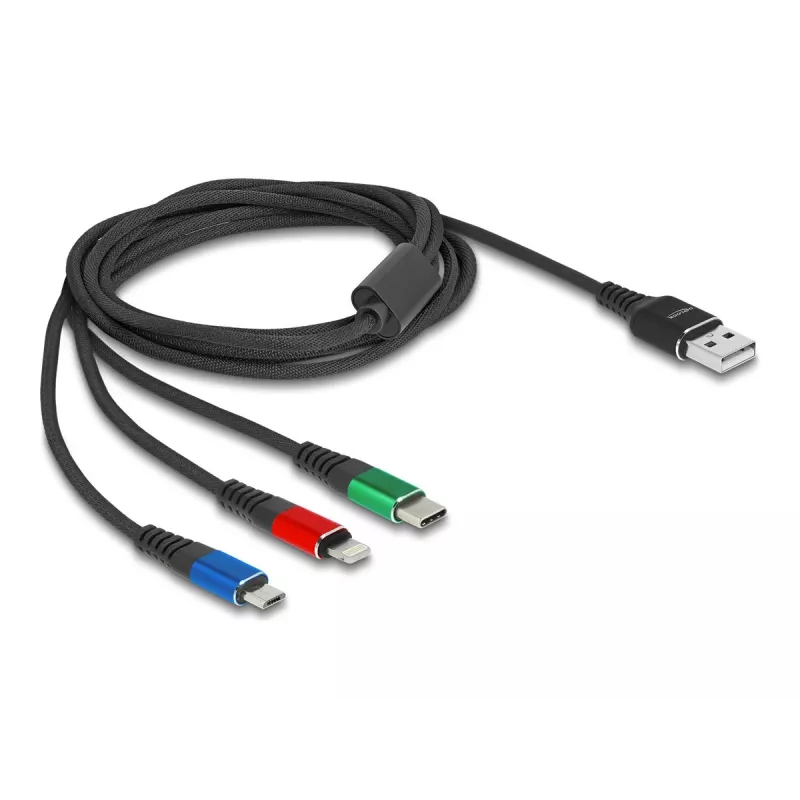 DeLOCK 90156 Cable de carga USB 3 en 1, Type-A a Lightning / Micro USB / USB Type-C, 2 m, multicolor