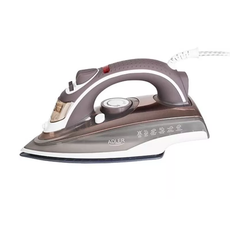 Adler AD 5030 plancha de vapor, 3000 W, suela de cerámica, depósito de agua de 0,31 l, vapor continuo de 20 g/min, vapor vertical, antical, marrón