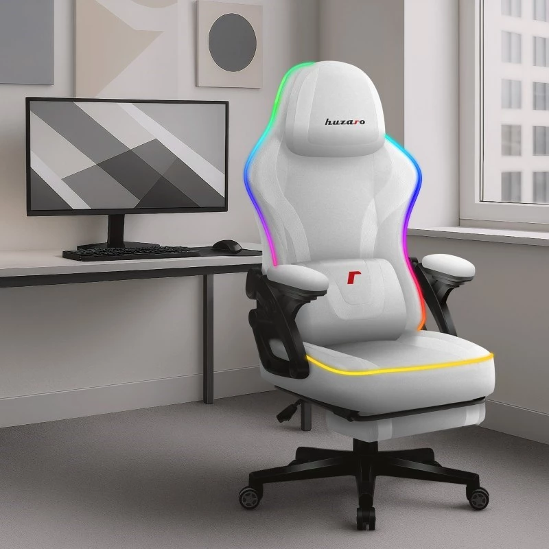 Silla gaming de malla RGB blanca