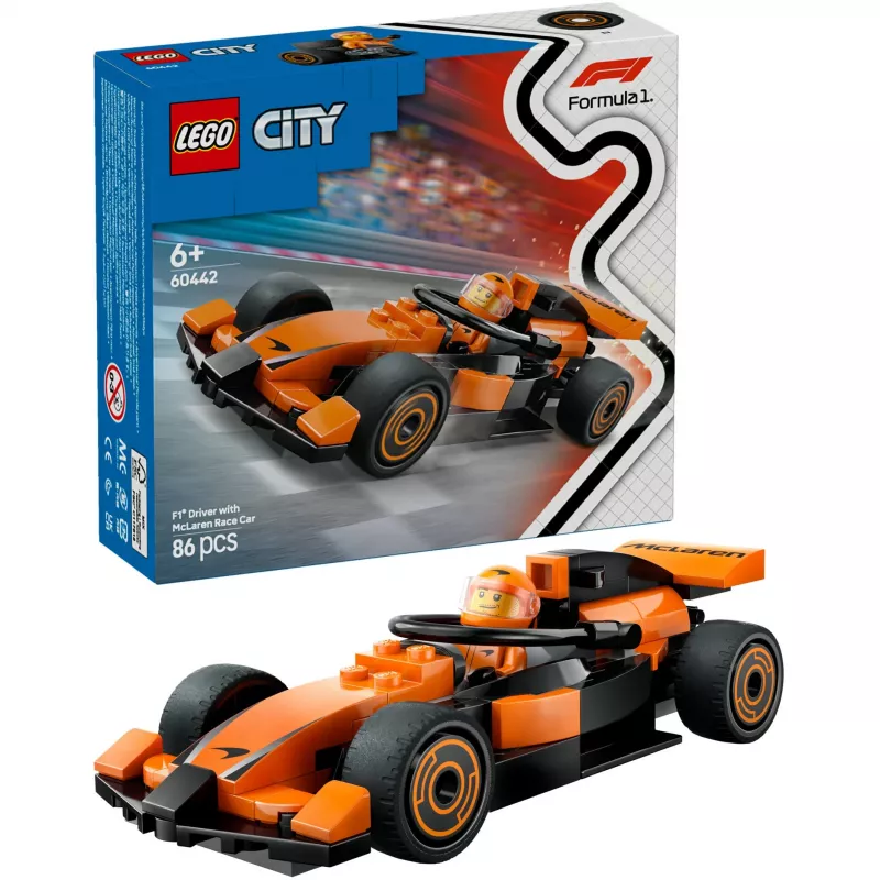 LEGO City F1 Racer McLaren Racing Car 60442 — Set de construcción, 86 piezas, 1 minifigura, a partir de 6 años