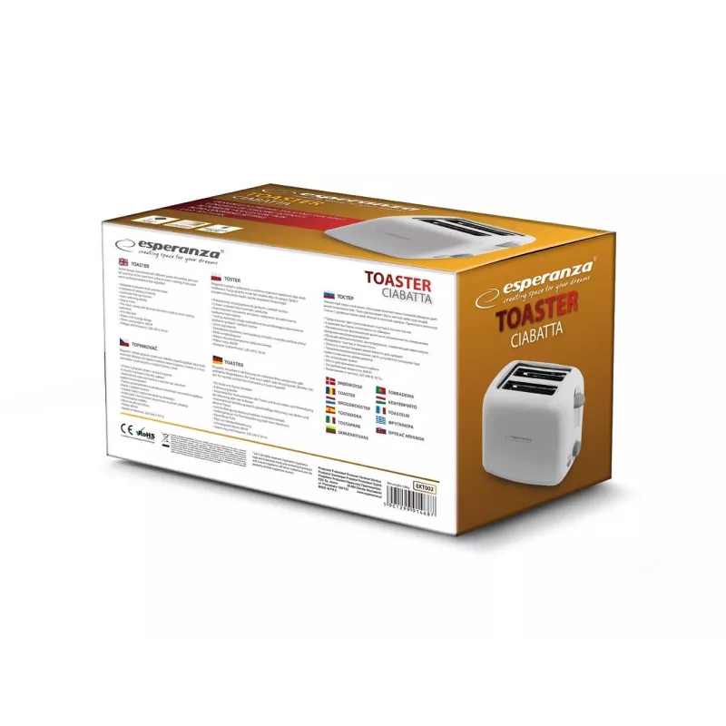 Esperanza EKT002 Ciabatta tostadora, 2 ranuras, 600 W, blanco