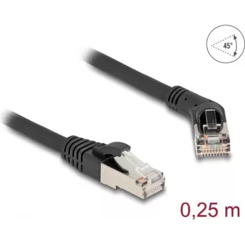 Cable de red DeLOCK RJ45 Cat.6A S/FTP 45° acodado a recto 0,25 m negro