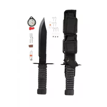 Cuchillo de supervivencia fijo Mil-Tec Special Forces 15368000 – acero inoxidable, full tang, 310 mm de longitud total, 185 mm de hoja, negro
