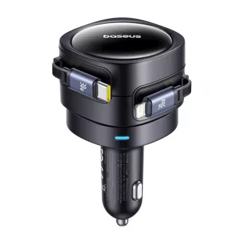 Cargador de coche Baseus Enjoyment Max 60W con cables USB-C y Lightning, carga rápida de doble puerto