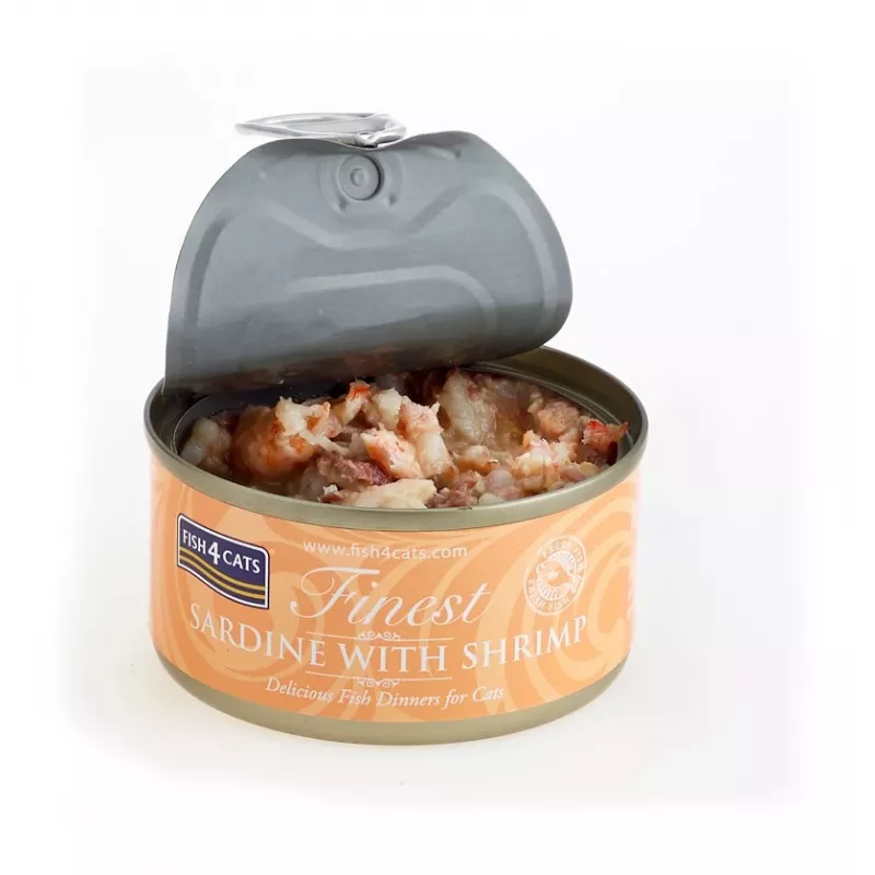 Comida húmeda para gatos FISH4DOGS Sardina con gamba 70 g — alimento completo en lata para gatos adultos, sabor a pescado