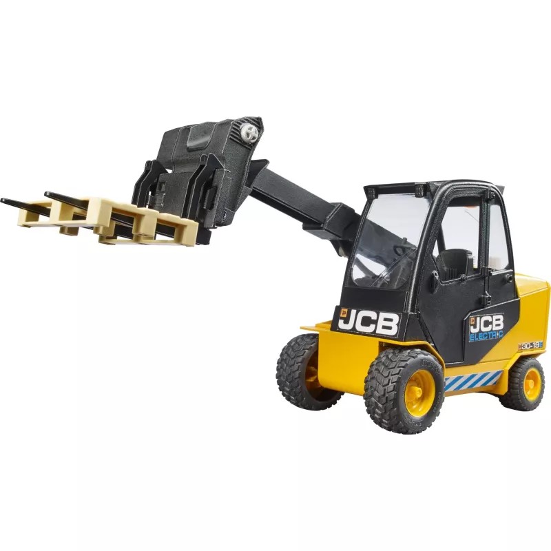 Carretilla elevadora BRUDER JCB Teletruk de juguete — ABS, edad recomendada 3+, negra y amarilla