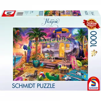 Puzle Schmidt Spiele Jeff Haynie 1000 piezas — Wohnwagen am Meer, puzle paisajístico de 1000 piezas
