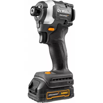 Atornillador de impacto a batería DCF85ME2GT, 18 voltios, 1/4 pulgadas, diseño McLaren Gris/Negro, 2x batería de ion de litio POWERSTACK 1,7 Ah, en maletín T STAK