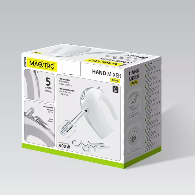 Batidora de mano Maestro MR-506 – 2 velocidades, blanca, batidora de cocina compacta
