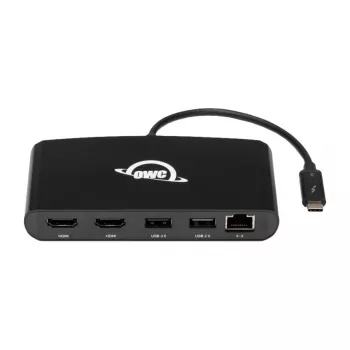 Estación de acoplamiento OWC Thunderbolt 3 Mini, 5 puertos, compatible con dos pantallas 4K, puerto Gigabit Ethernet, cable integrado
