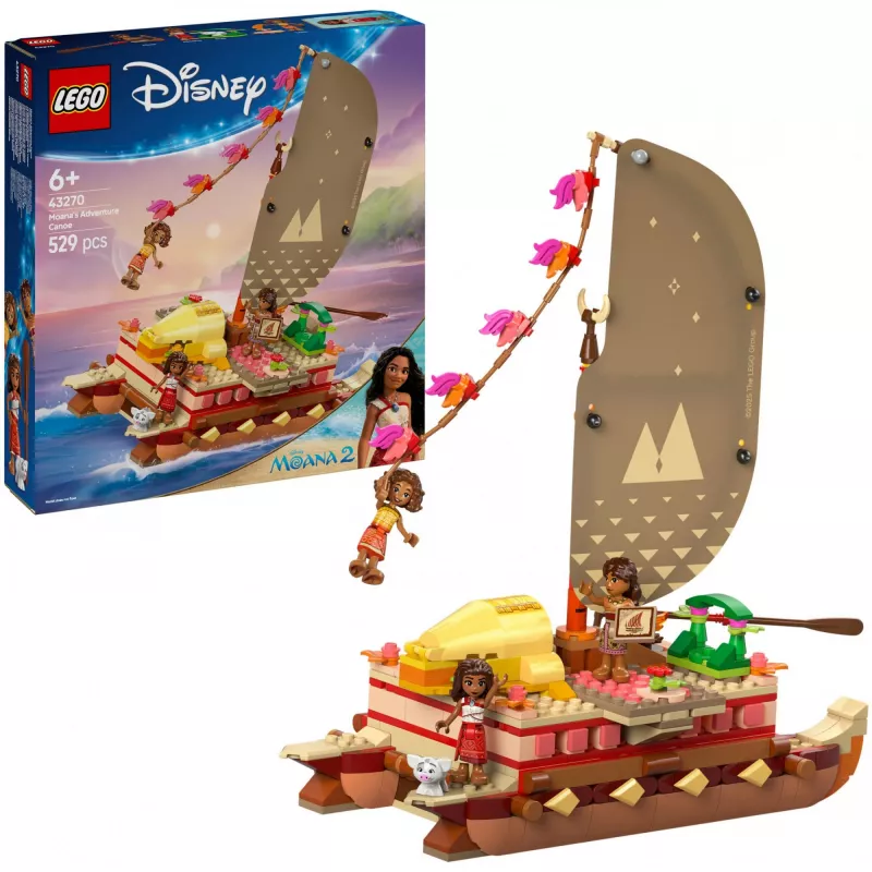 LEGO Disney 43270 La canoa de aventuras de Moana, 529 piezas, 3 minifiguras, 6+