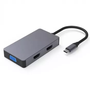 Adaptador USB Type-C - 2x HDMI, 1x VGA, 1x USB Type-A, 1x USB Type-C PD60W