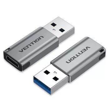 Adaptador Vention de conector macho USB 3.0 a conector hembra USB-C gris tipo aleación de aluminio