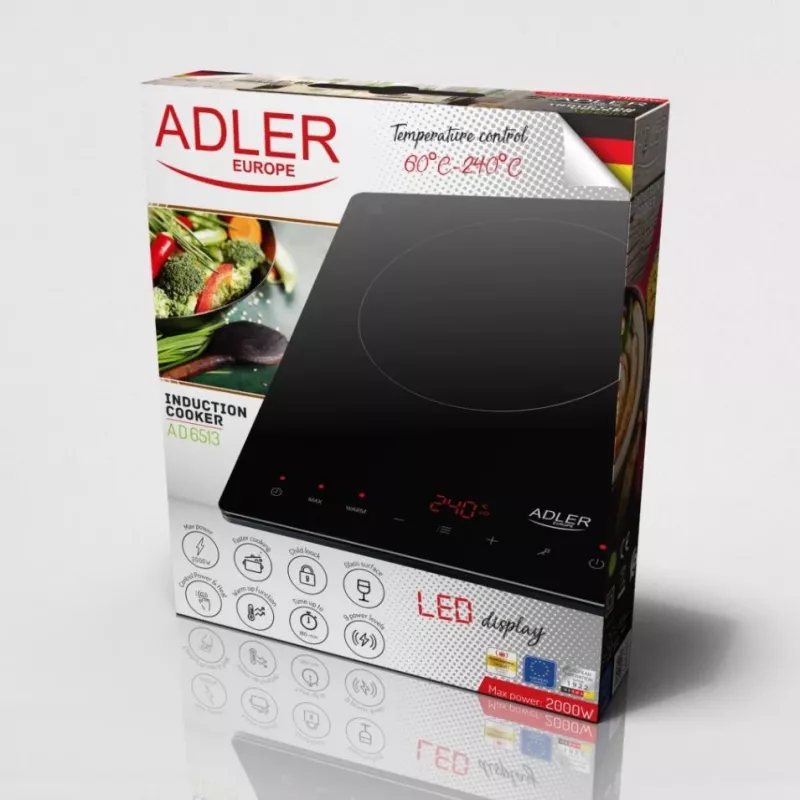 Adler AD 6513 placa de cocina negra de sobremesa 29 cm zona placa de inducción 1 zona(s)