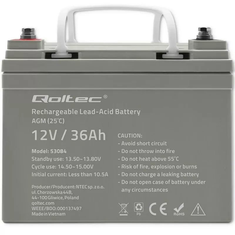 Batería SAI AGM sellada QOLTEC 53084 12V 36Ah LongLife