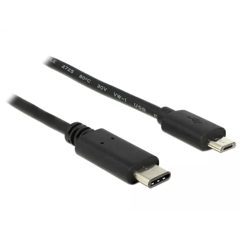 DeLOCK - cable USB - Micro-USB tipo B de 5 pines (M) - USB tipo C de 24 pines (M) - 1,0 m (USB 3.1) - negro (83602)