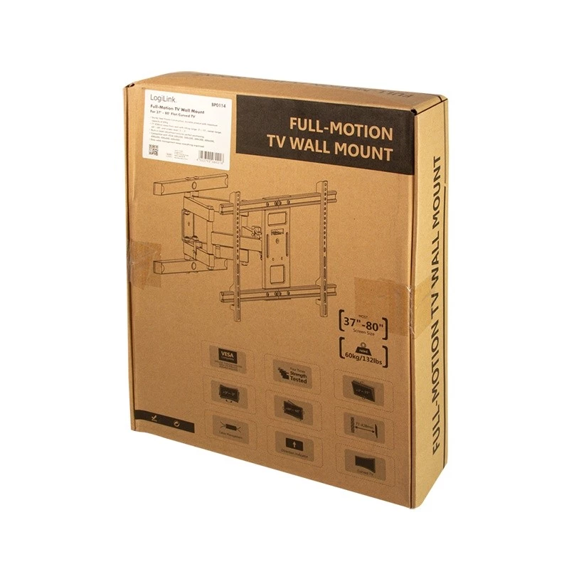 LogiLink BP0114 soporte de pared para TV de movimiento completo (inclinable/giratorio), 37–80 pulgadas (94–203 cm), VESA hasta 600x400, negro